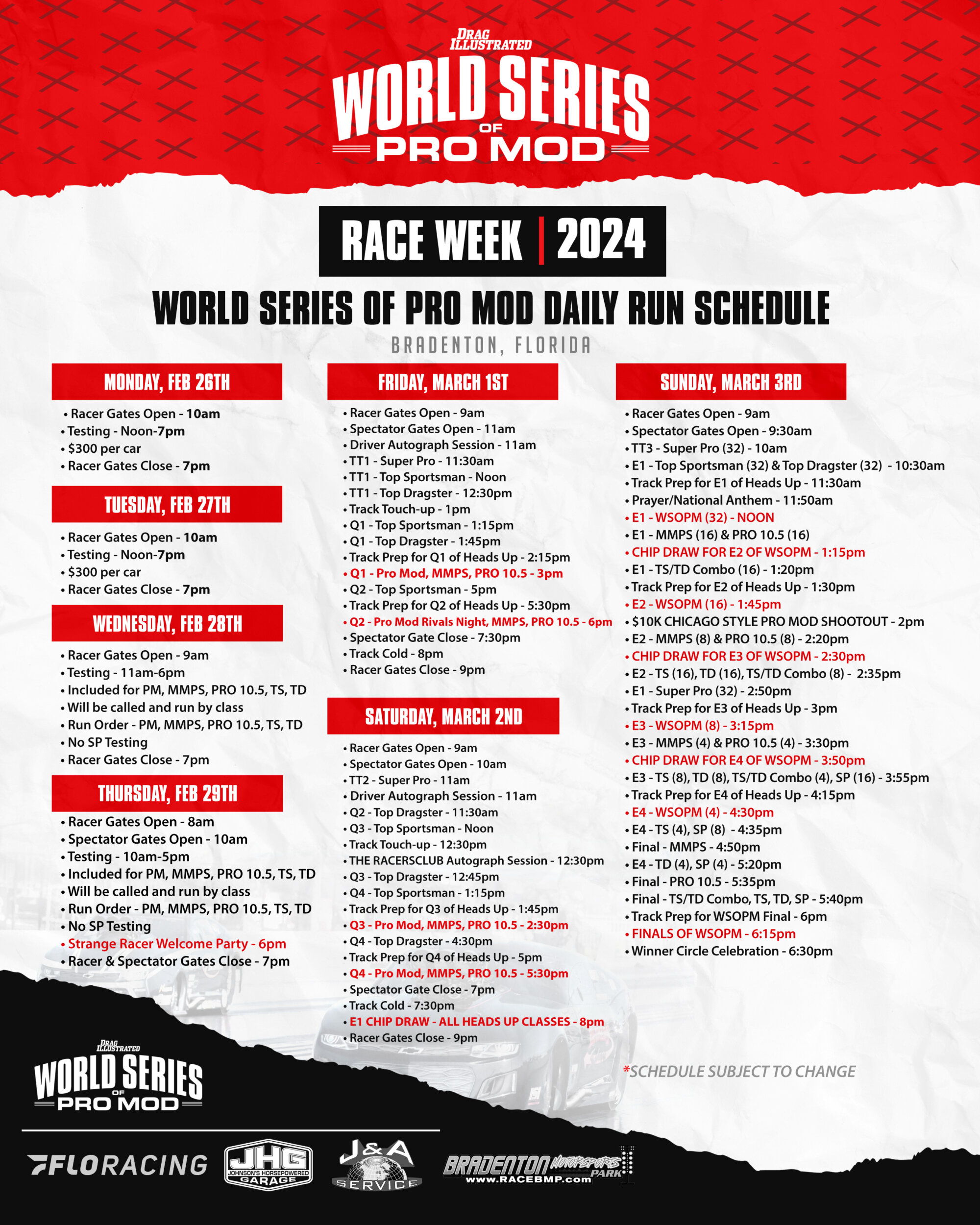 WSOPM FULL race schedule